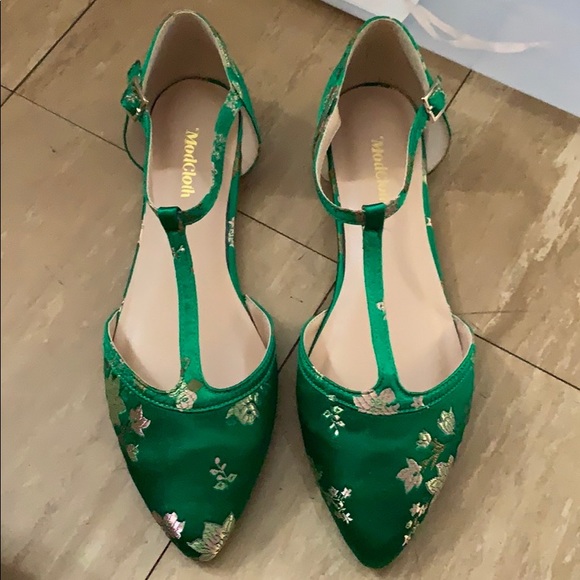 Green T-strap Flats - Picture 2 of 4